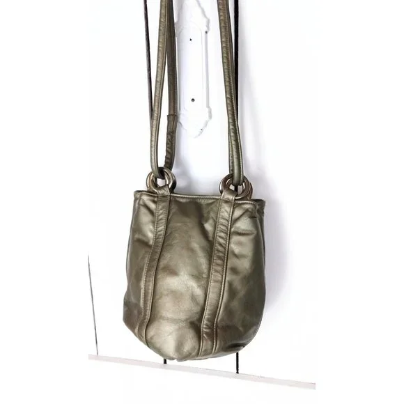 Vintage metallic leather bucket bag/Atalla Handbags/leather shoulder purse - Picture 4 of 4